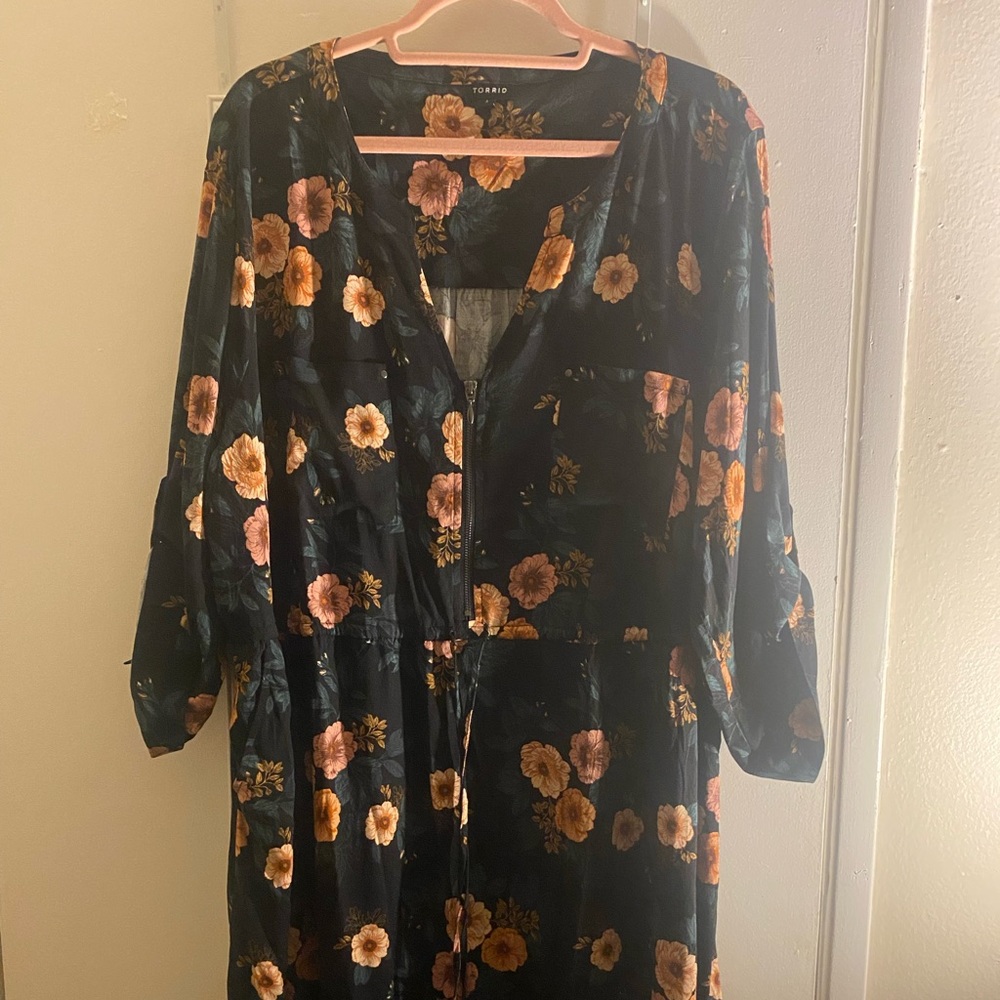 MINI CHALLIS ZIP-FRONT SHIRT DRESS